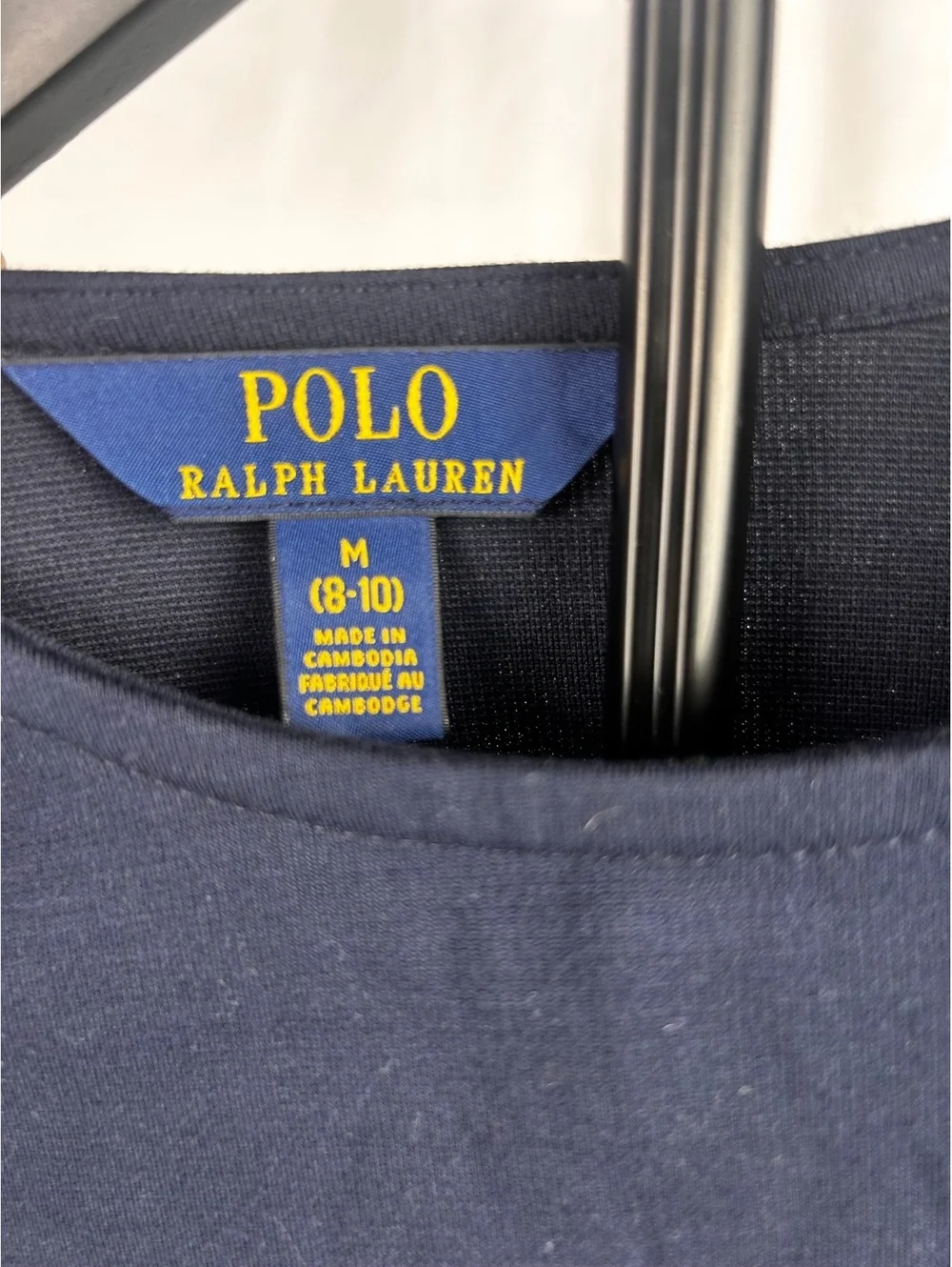 Polo Ralph Lauren Girls Navy Blue Long Sleeve Dress with Striped Waist Tie Size